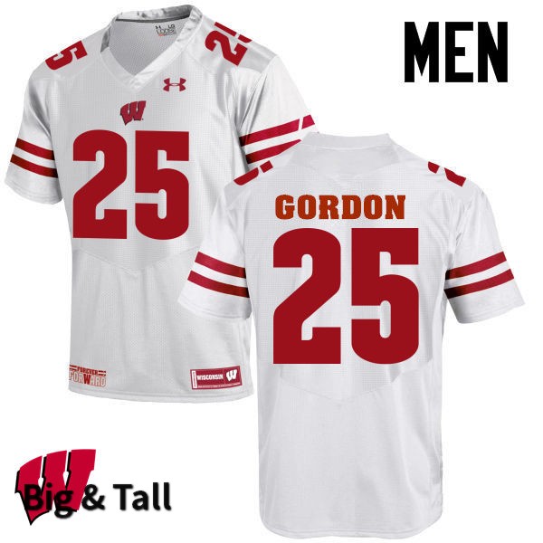 Wisconsin Badgers Men's #25 Melvin Gordon NCAA Under Armour Authentic White Big & Tall College Stitched Football Jersey JV40A45SY